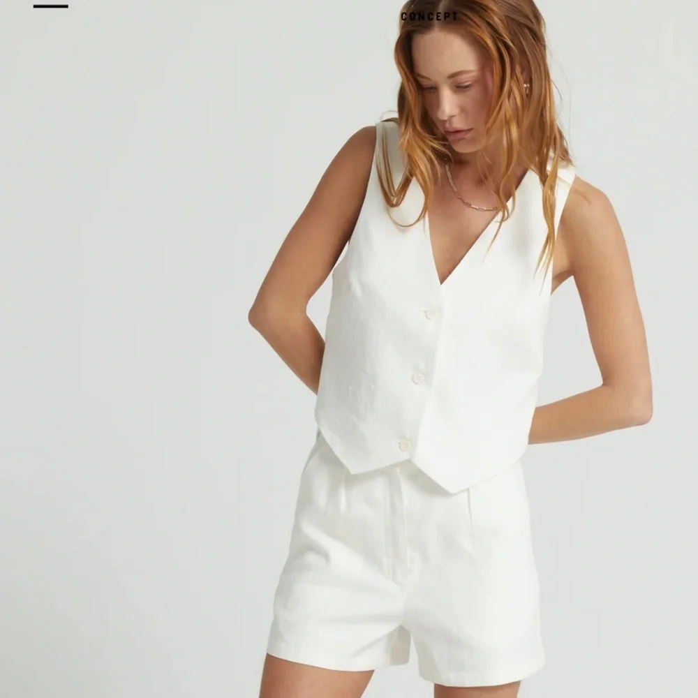 Almina Concept white linen blazer vest size small Buttondown sleeveless v-neck - Picture 2 of 10